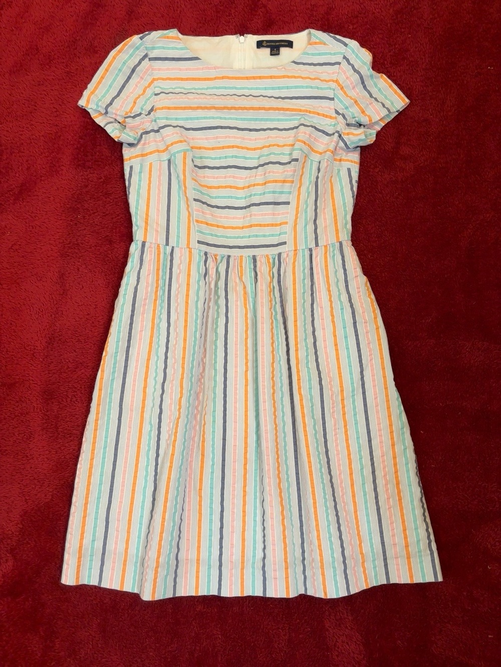 Brooks Brothers Striped Fit & Flare Dress Size 4 Pastel Cotton Blend Knee Length - Picture 1 of 7